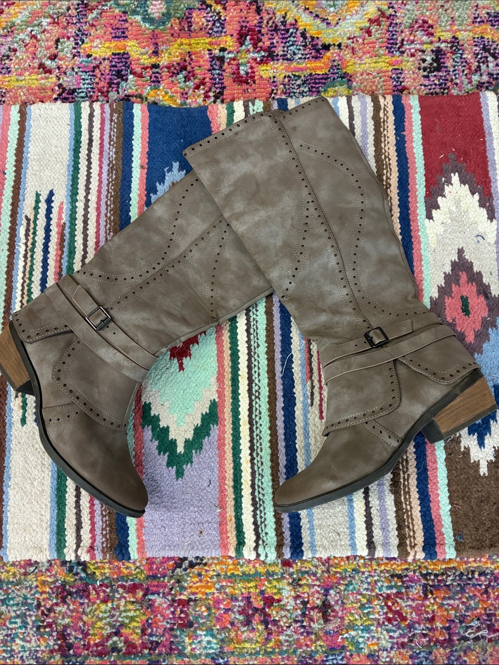 NWOT Not Rated Taupe Knee-High Riding Boots with Buckle Detail